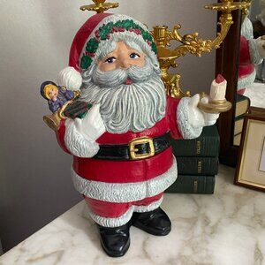Stunning Vintage Ceramic Santa w/ sack of toys & candle Cookie Jar Christmas